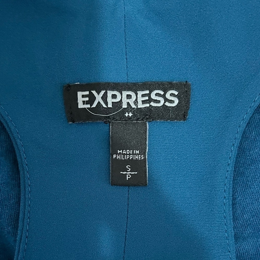 Express Teal Razor Back Blouse Crystal Beaded Collar Size Small - Picture 3 of 11